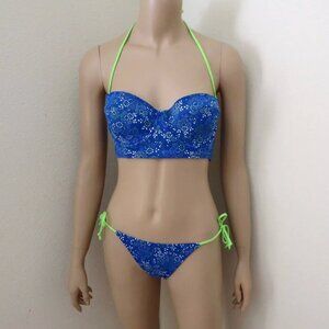 NWT Abercrombie Womens Floral Bikini Swimsuit Size Large Royal Blue